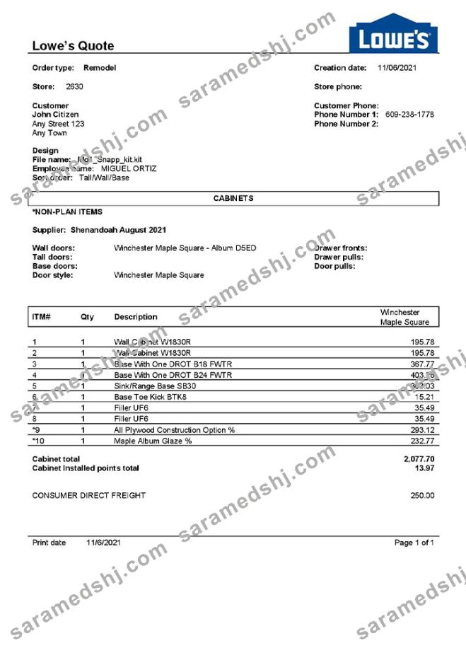 USA Lowe’s invoice template